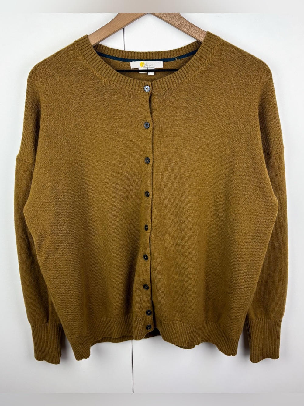 Boden Eva 100% Cashmere Cardigan Sweater Gold Yellow Tan Brown Size 12